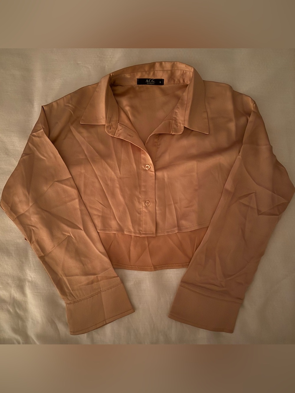 NWOT: A.C.G. Rust Collared Cropped Button-Up Blouse, sz Small